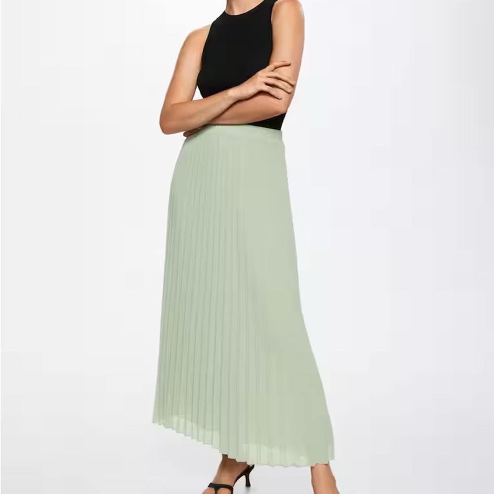 MANGO Mint Pleated Skirt